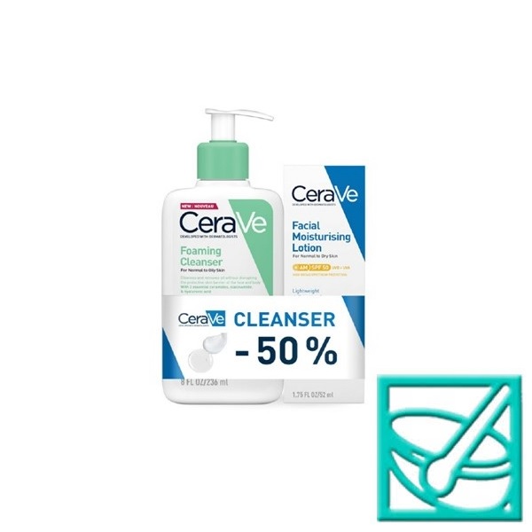 CERAVE pjenušavi gel za čišćenje 236ml + hidratantna njega za lice SPF50 52ml PROMO - Slika 2