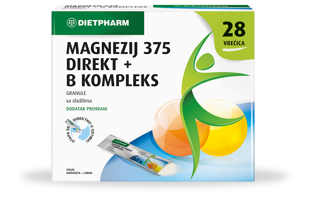 DIETPHARM MAGNEZIJ 375 DIREKT+B KOMPLEKS vrećice a 28, Doprinosi smanjenju umora i iscrpljenosti - Slika 2