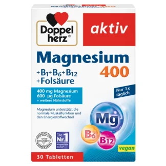 Doppelherz Magnezij 400+B1+B6+B12+ folna kiselina tablete a30, Dodatak prehrani koji pomaže odražavanje normalne funkcije mišića i energetskog metabolizma