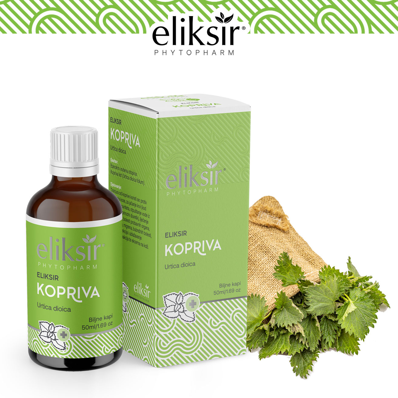 Eliksir kapi Kopriva 50ml, Koristi se protiv opadanja kose, za jačanje krvi, imuniteta…