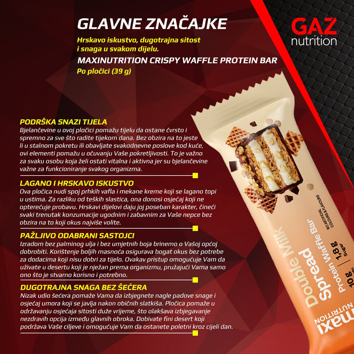MaxiNutrition Crispy Waffle Protein Bar - Slika 4