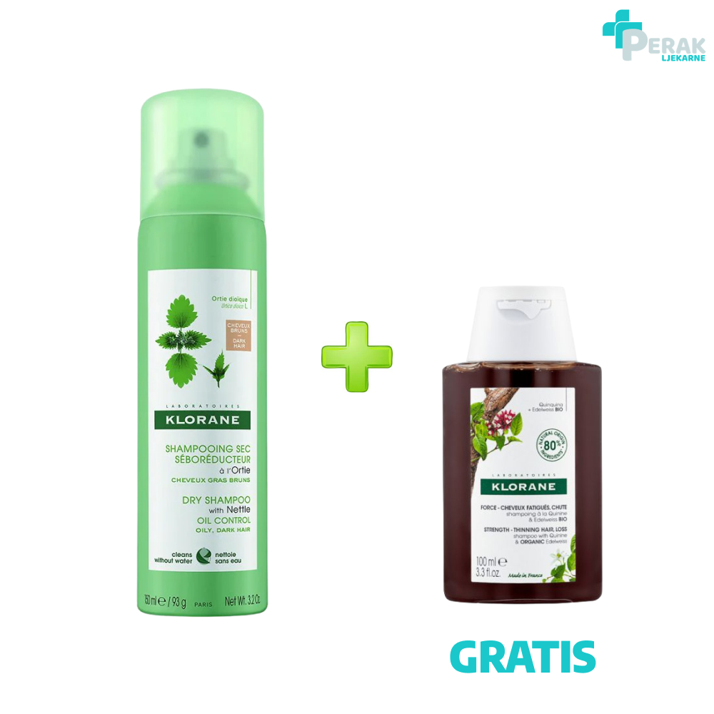 Klorane Suhi Šampon Kopriva 150ml + Šampon Kinin 100ml GRATIS - Slika 2