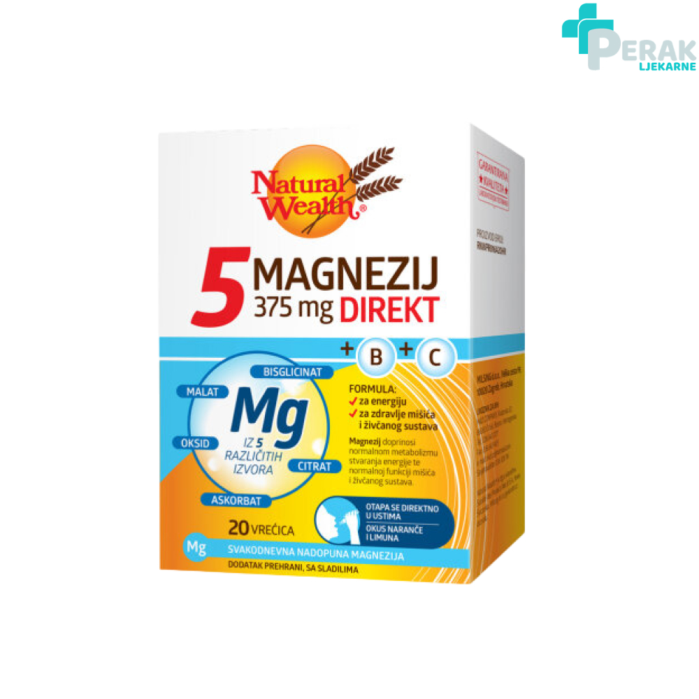 Natural Wealth 5 Magnezij 375mg+B+C DIREKT 20 Vrećica - Slika 2