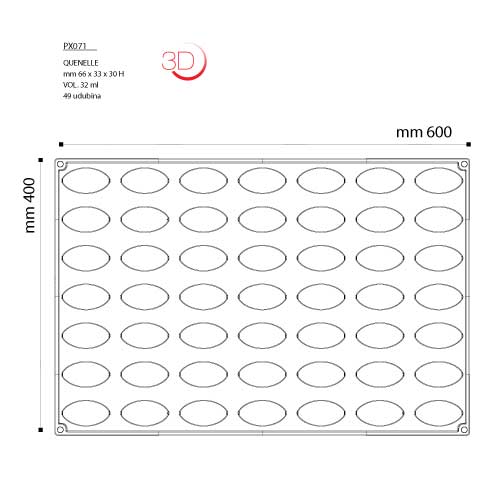 SILIKONSKI KALUP 600×400 Quenelle-Žličnjaci 32 ml